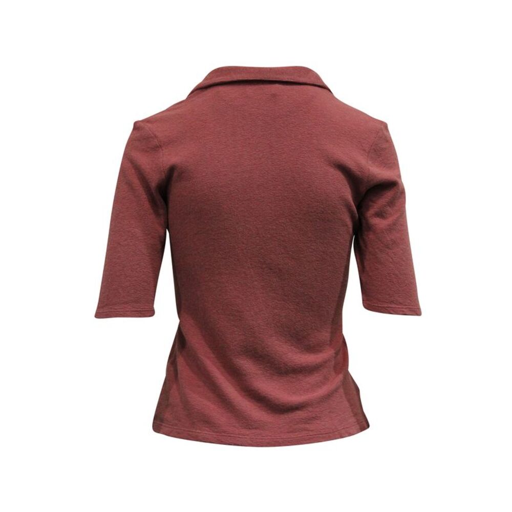 Albus Lumen Point Collar Polo Shirt in Red Linen - Picture 3 of 5